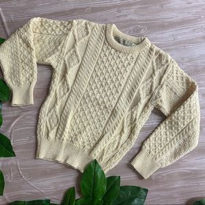 Aran Sweater Market Womens Ivory 100% Wool Crew Neck Chunky Knit Size XSmall XS